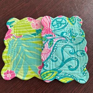 Rare Lilly Pulitzer Quilted Reversible Fabric Coasters -Set of 4